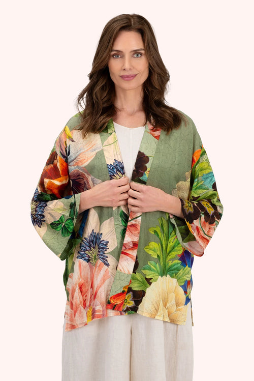 Powder Botanical Bouque Mid-length Kimono Sage