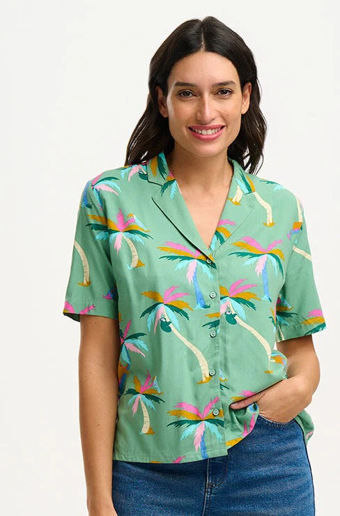 Sugarhill Brighton Santana Shirt Green Rainbow Palms Sugarhill Clothing Womens shirt summer
