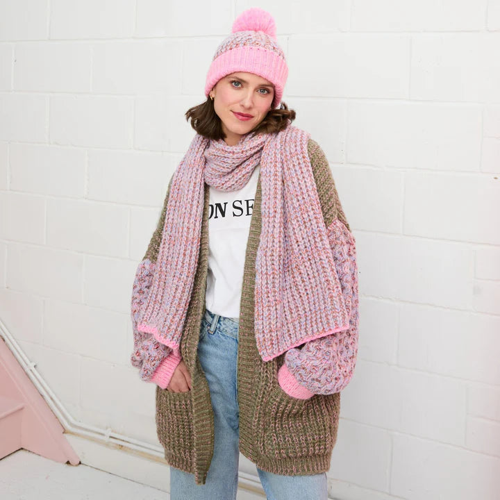 Cara & The Sky Florence Twist Oversized Knitted Scarf Pink