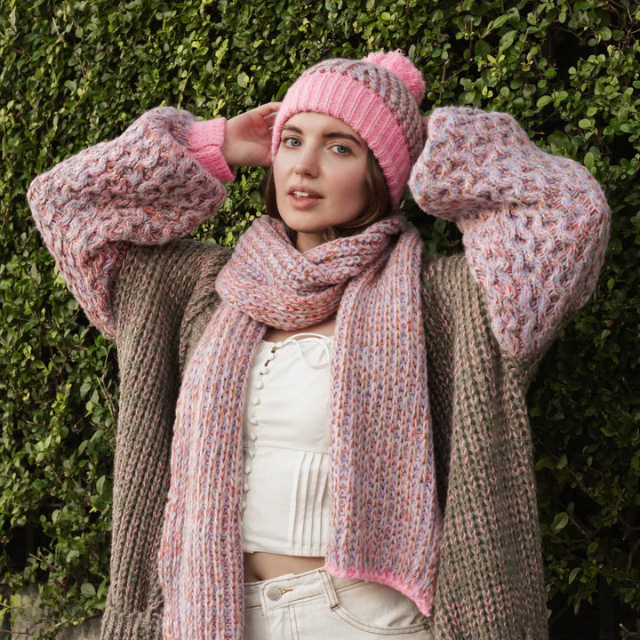 Cara & The Sky Florence Twist Oversized Knitted Scarf Pink