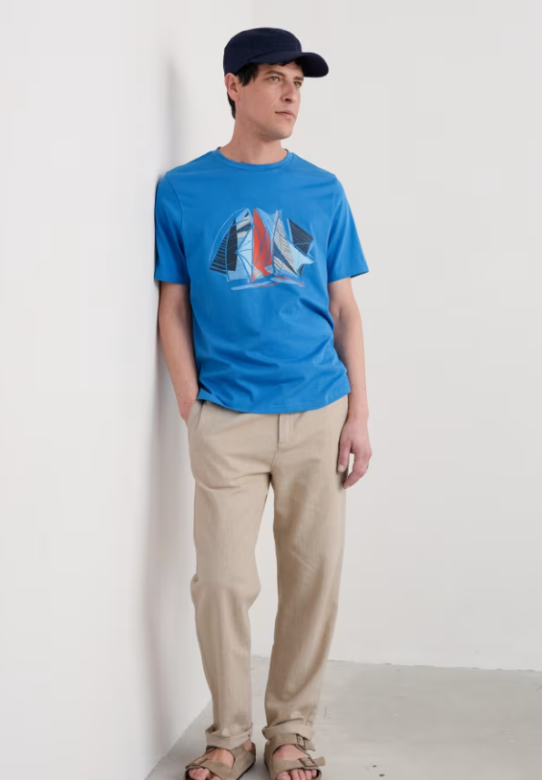 Seasalt Men's Midwatch Organic Cotton T-Shirt Sail Sketch Borage
