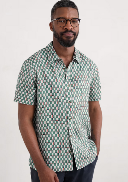Seasalt Men's Blue Heron Short Sleeve Shirt Table Check Mineral
