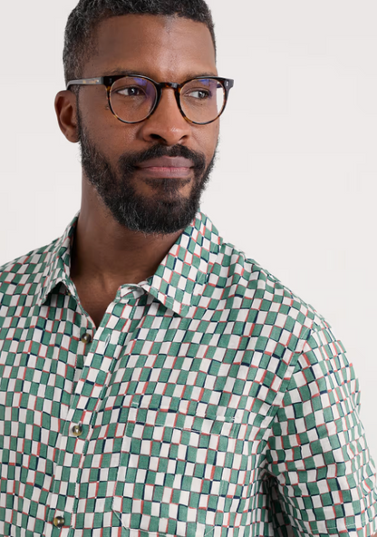 Seasalt Men's Blue Heron Short Sleeve Shirt Table Check Mineral