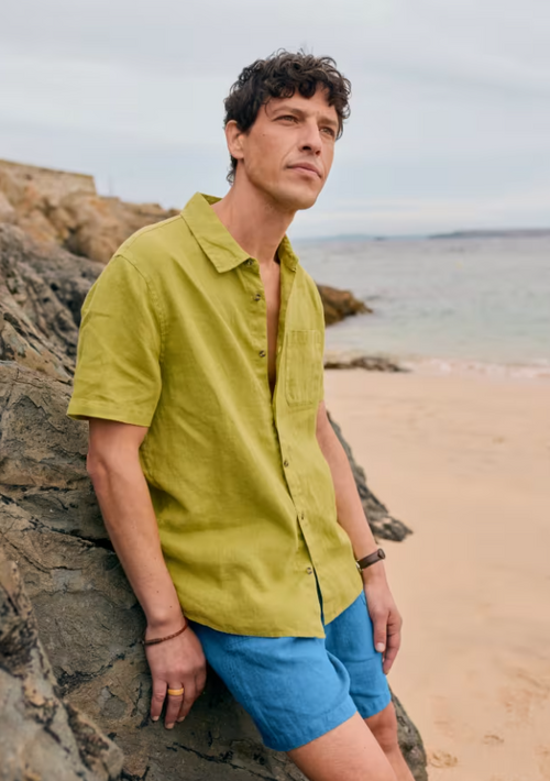 Seasalt Men's Carne Short Sleeve Linen Shirt Light Citron