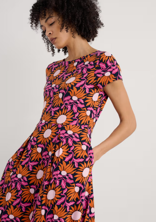 Seasalt Wild Bouquet Jersey Midi Dress Bold Sunflower Maritime