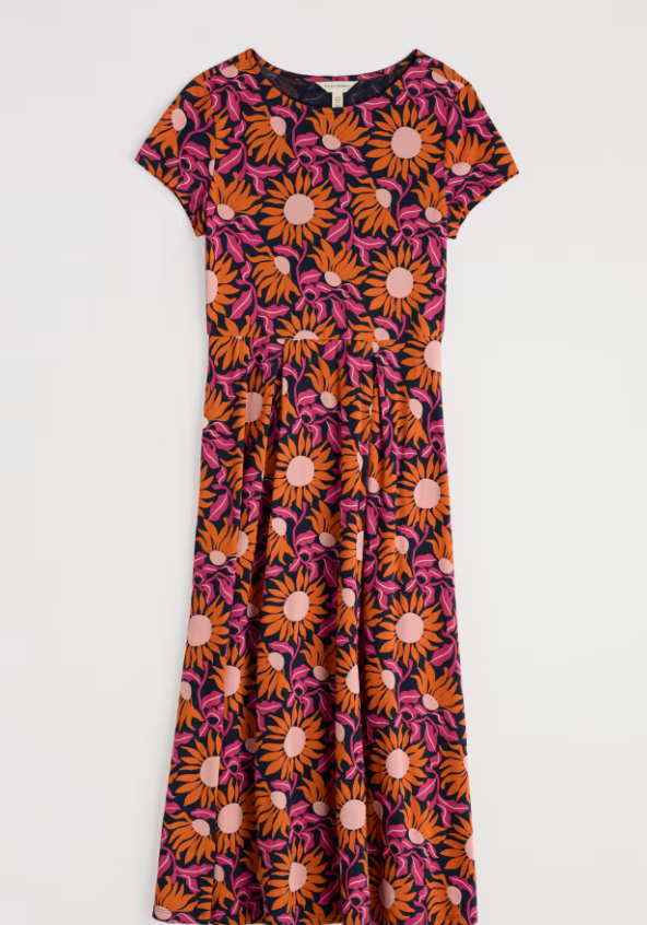 Seasalt Wild Bouquet Jersey Midi Dress Bold Sunflower Maritime