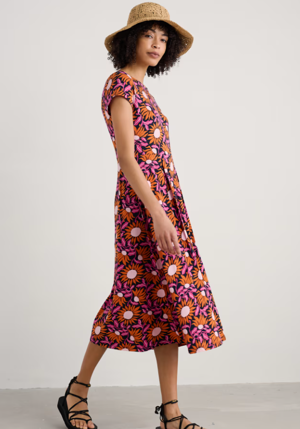 Seasalt Wild Bouquet Jersey Midi Dress Bold Sunflower Maritime