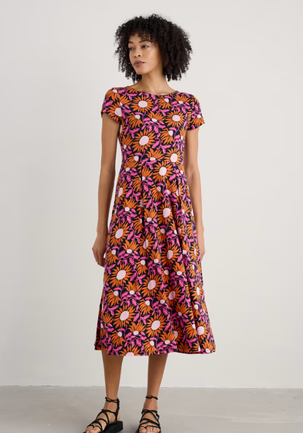 Seasalt Wild Bouquet Jersey Midi Dress Bold Sunflower Maritime