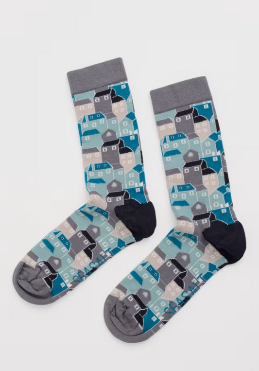 Seasalt Men's Arty Socks Cornish Cottages Canvas