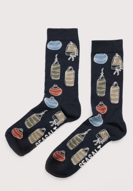 Seasalt Men's Arty Organic Cotton Socks Cornish Buoys Inkwell