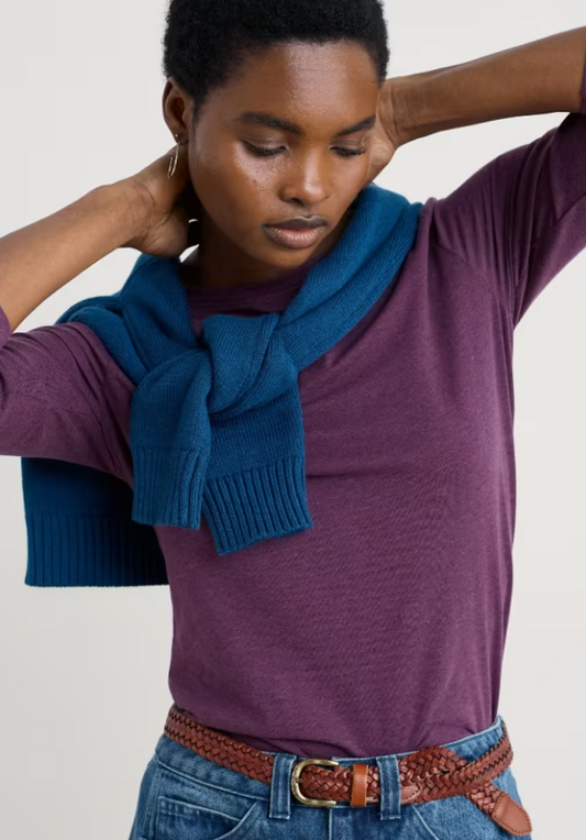 Seasalt Easel Long Sleeve Top Grape Seasalt Clothing Womens Top Easel Top