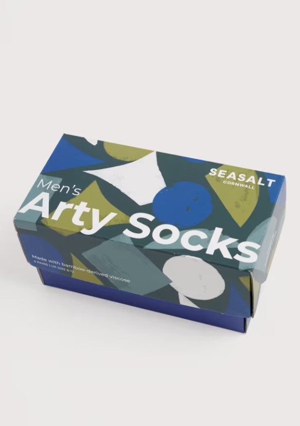 Seasalt Gift Box of 4 Men’s Geometric Arty Socks Pectan Mix