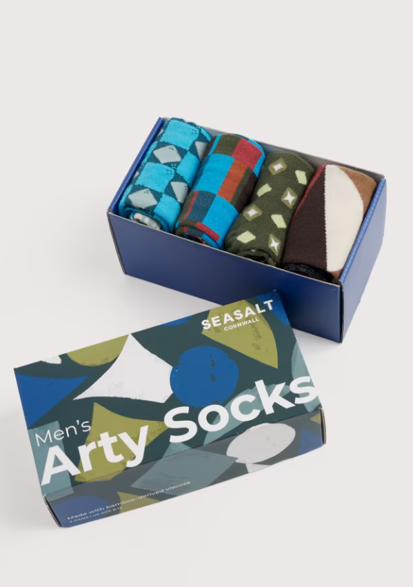 Seasalt Gift Box of 4 Men’s Geometric Arty Socks Pectan Mix
