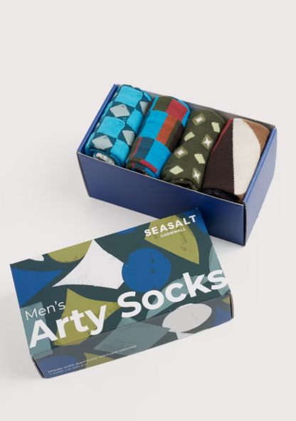 Seasalt Gift Box of 4 Men’s Geometric Arty Socks Pectan Mix