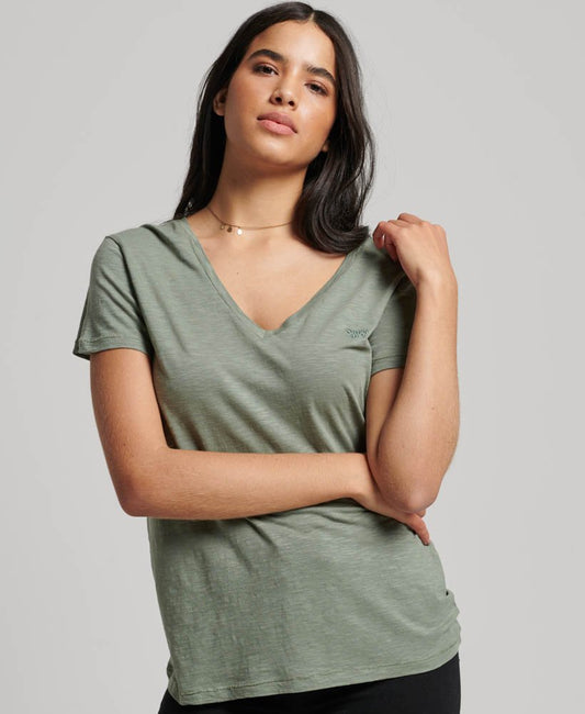 Superdry t-shirt Superdry Clothing Superdry Studio Slub Embroidered V-Neck T-Shirt Green Dress