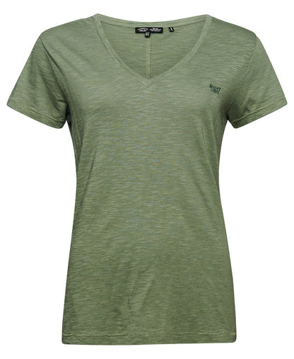 Superdry Studio Slub Embroidered | T-Shirt Green A V-Neck Sea Spray Brilliant Disguise