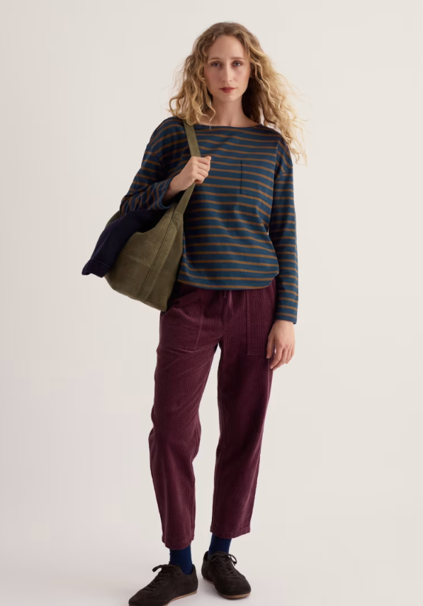 Seasalt Beach Boat Organic Cotton Jersey Top Breton Porcini Maritime. Women's Easy fit top with Boat neck and Patch pocket that shows Yarn-dyed stripes and Dropped shoulders. Machine Wash 30C Material: 100% Organic Cotton