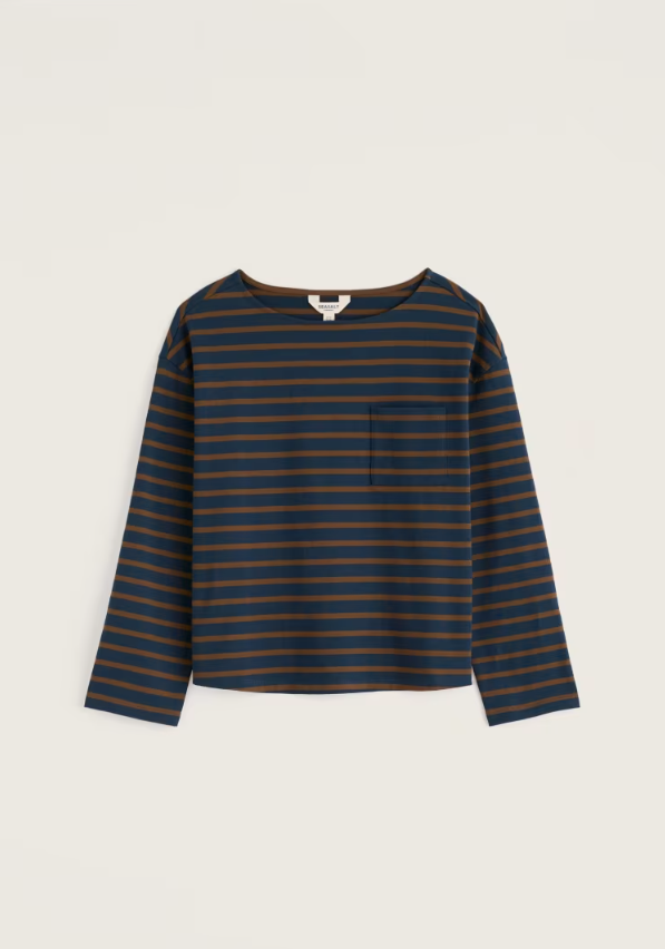 Seasalt Beach Boat Organic Cotton Jersey Top Breton Porcini Maritime. Women's Easy fit top with Boat neck and Patch pocket that shows Yarn-dyed stripes and Dropped shoulders. Machine Wash 30C Material: 100% Organic Cotton