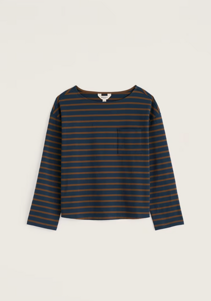 Seasalt Beach Boat Organic Cotton Jersey Top Breton Porcini Maritime. Women's Easy fit top with Boat neck and Patch pocket that shows Yarn-dyed stripes and Dropped shoulders. Machine Wash 30C Material: 100% Organic Cotton
