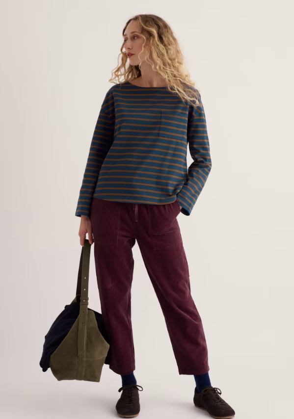 Seasalt Beach Boat Organic Cotton Jersey Top Breton Porcini Maritime. Women's Easy fit top with Boat neck and Patch pocket that shows Yarn-dyed stripes and Dropped shoulders. Machine Wash 30C Material: 100% Organic Cotton