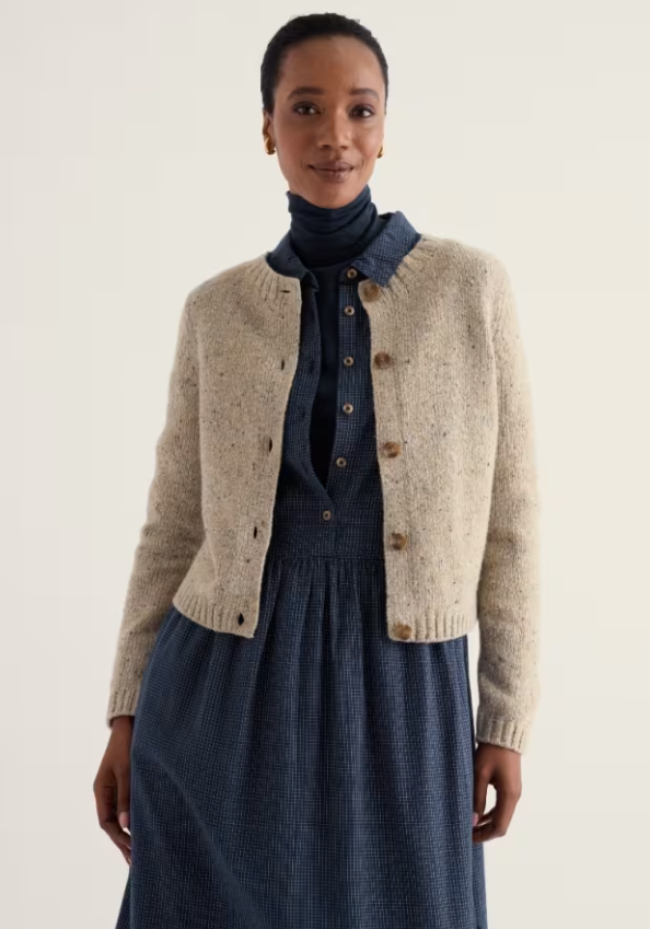Seasalt Dawson Pick Cardigan Birch. Womens Neat fit with Round neck and Button fastening that's Merino comes from non-mulesed sheep and Hand Wash In Cold Water Material: 70% Merino Wool & 30% Recycled Nylon
