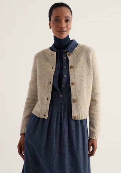 Seasalt Dawson Pick Cardigan Birch. Womens Neat fit with Round neck and Button fastening that's Merino comes from non-mulesed sheep and Hand Wash In Cold Water Material: 70% Merino Wool & 30% Recycled Nylon
