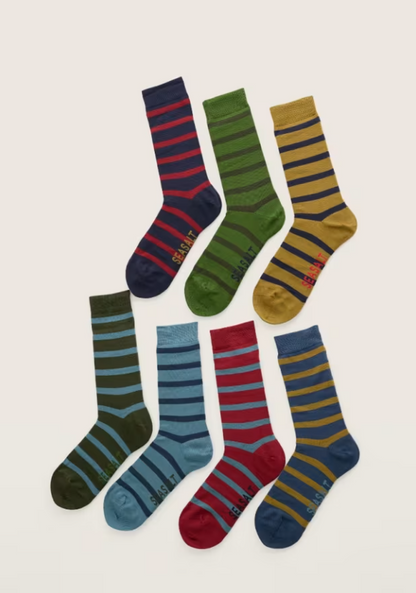 Seasalt Gift Box of 7 Men's Striped Sailor Socks Mordros Mix