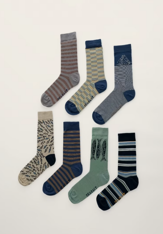 Seasalt Gift Box of 7 Men's Wildlife Sailor Socks Seastorm Mix
