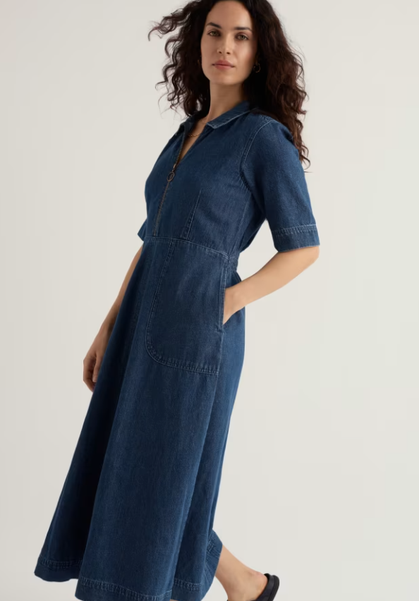 Seasalt Gwenter Denim Midi Dress Mid Wash