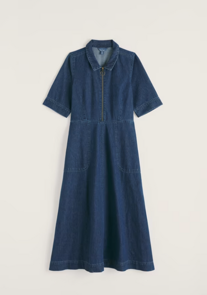 Seasalt Gwenter Denim Midi Dress Mid Wash