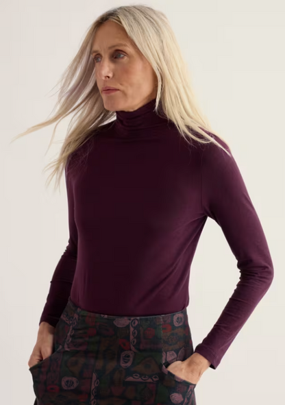 Seasalt Landing Roll Neck Top Dark Hellebore