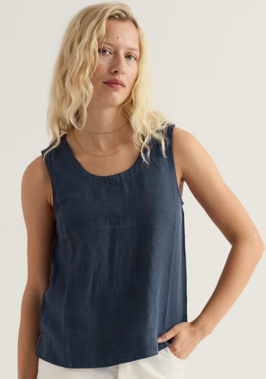 Seasalt Lighthouse Station Linen Vest Maritime womens summer vest A-line fit with Scoop neck and Side splits that's Machine Wash 30C Colour: Maritime Material: 100% Linen