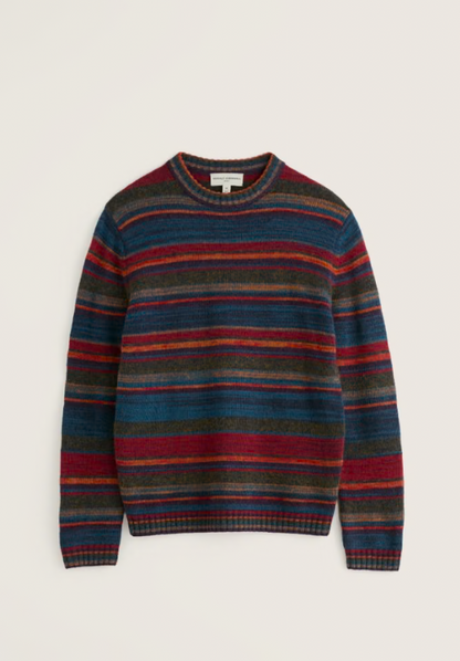 Seasalt Men's Jago Knitted Crew Neck Jumper Ascal Multi. Men's wool jumper that's Regular fit with Crew neck amd Ribbed hem and cuffs with Ribbed neckline that is Hand Wash In Cold Water. Material: 73% Wool, 22% Recycled Nylon, 4% Mohair & 1% Elastane.