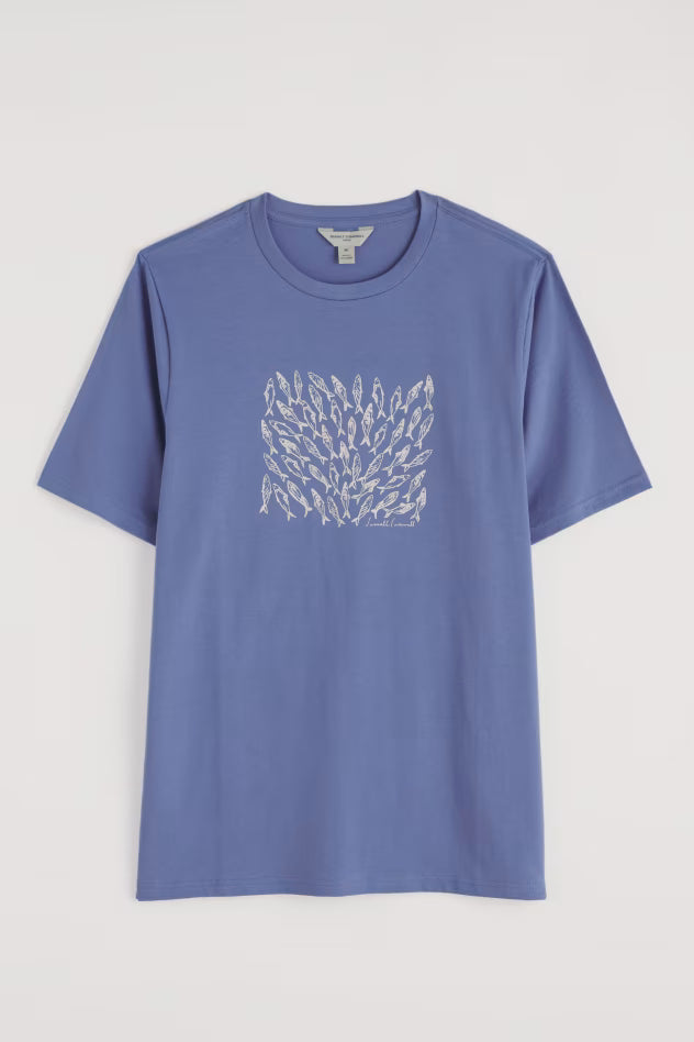 Seasalt Men's Midwatch Organic Cotton T-Shirt Fish Swimming Bluebell