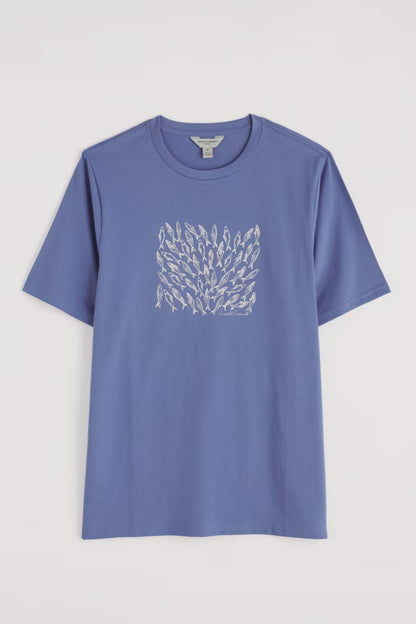 Seasalt Men's Midwatch Organic Cotton T-Shirt Fish Swimming Bluebell