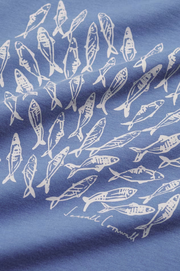 Seasalt Men's Midwatch Organic Cotton T-Shirt Fish Swimming Bluebell