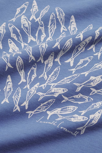 Seasalt Men's Midwatch Organic Cotton T-Shirt Fish Swimming Bluebell