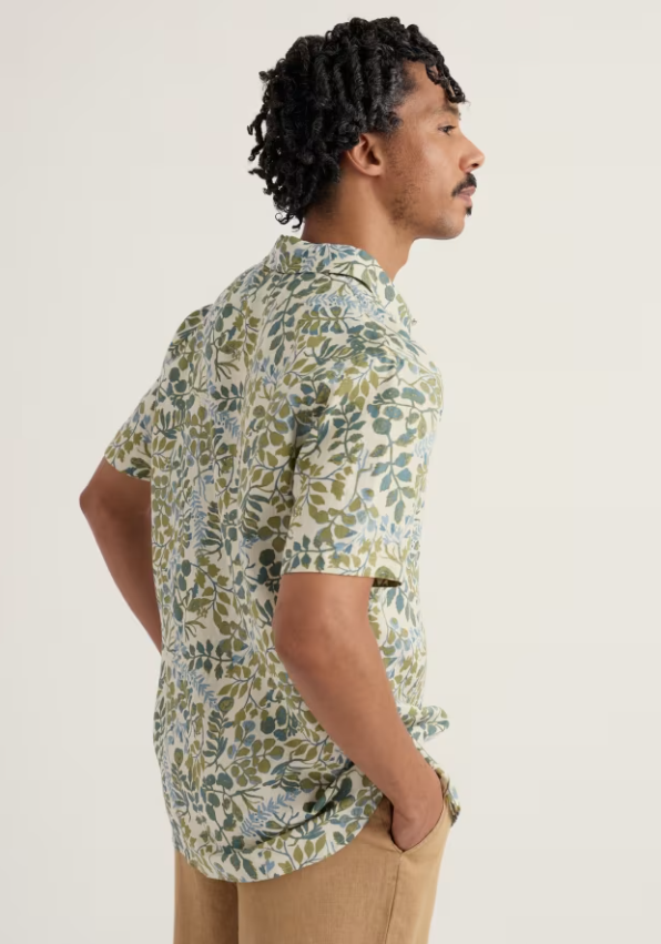 Seasalt Men's Blue Heron Short Sleeve Shirt Winding Herbs Ecru