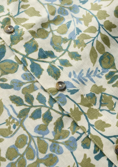 Seasalt Men's Blue Heron Short Sleeve Shirt Winding Herbs Ecru