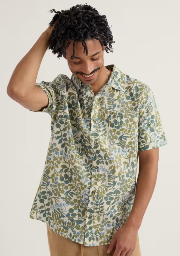 Seasalt Men's Blue Heron Short Sleeve Shirt Winding Herbs Ecru