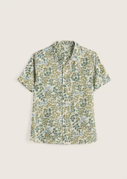 Seasalt Men's Blue Heron Short Sleeve Shirt Winding Herbs Ecru
