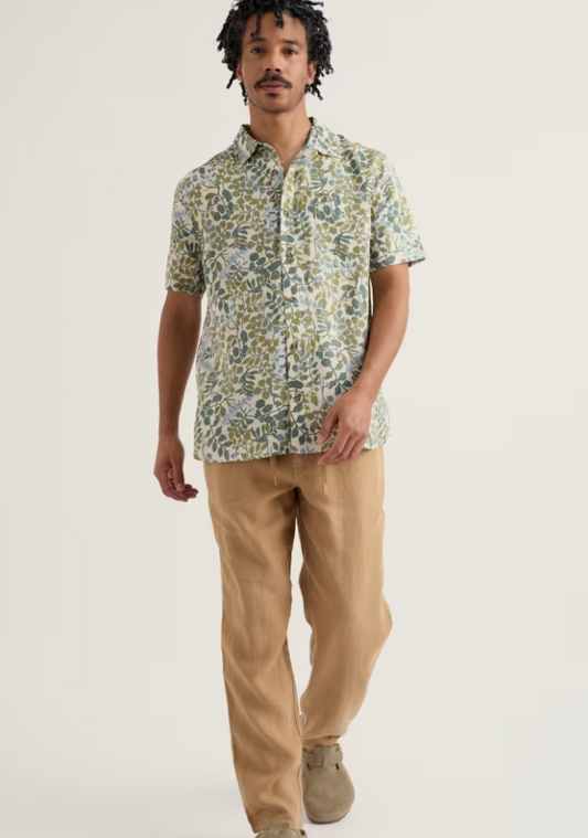 Seasalt Men's Blue Heron Short Sleeve Shirt Winding Herbs Ecru