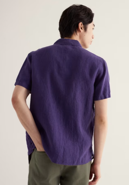 Seasalt Men's Carne Short Sleeve Linen Shirt Blackcurrant