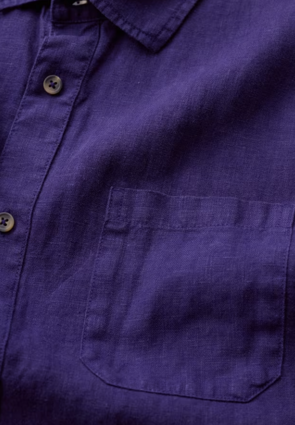 Seasalt Men's Carne Short Sleeve Linen Shirt Blackcurrant