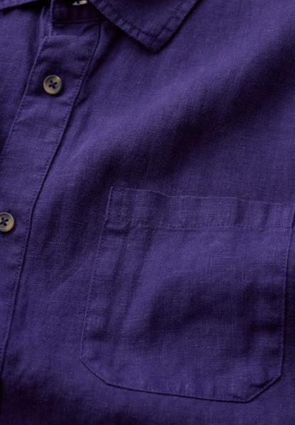 Seasalt Men's Carne Short Sleeve Linen Shirt Blackcurrant