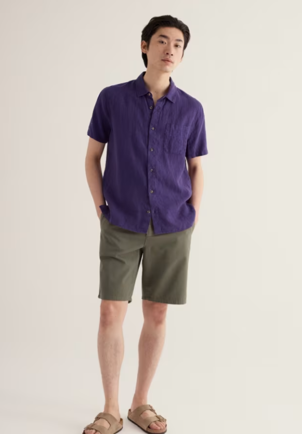 Seasalt Men's Carne Short Sleeve Linen Shirt Blackcurrant