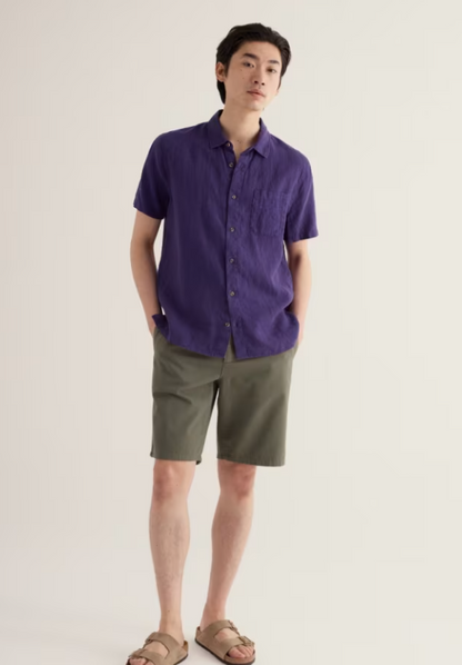 Seasalt Men's Carne Short Sleeve Linen Shirt Blackcurrant