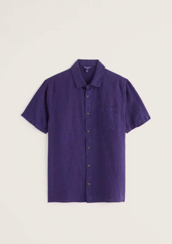 Seasalt Men's Carne Short Sleeve Linen Shirt Blackcurrant