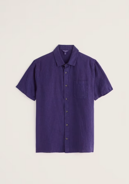 Seasalt Men's Carne Short Sleeve Linen Shirt Blackcurrant