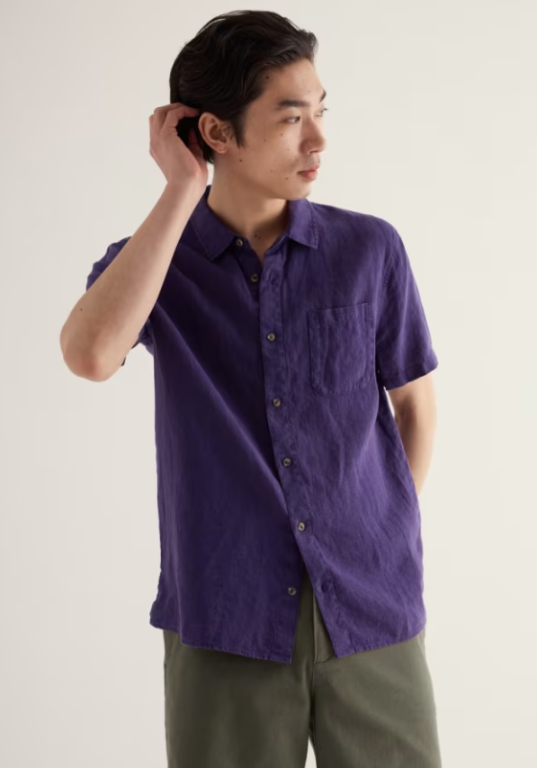 Seasalt Men's Carne Short Sleeve Linen Shirt Blackcurrant